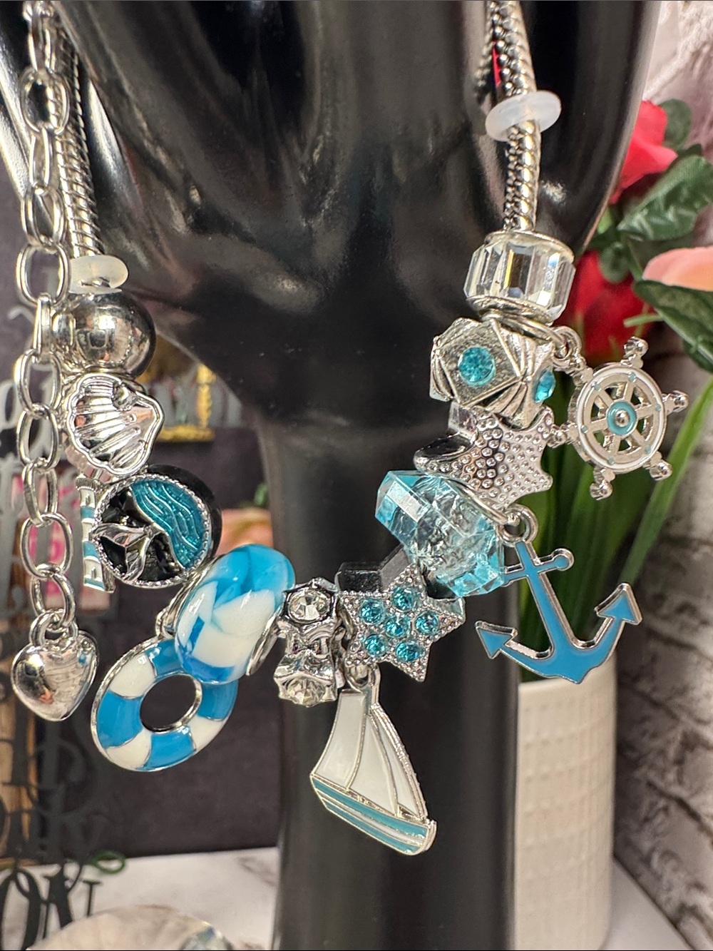 Nautical Charm Bracelet for Women - Blue and Silver